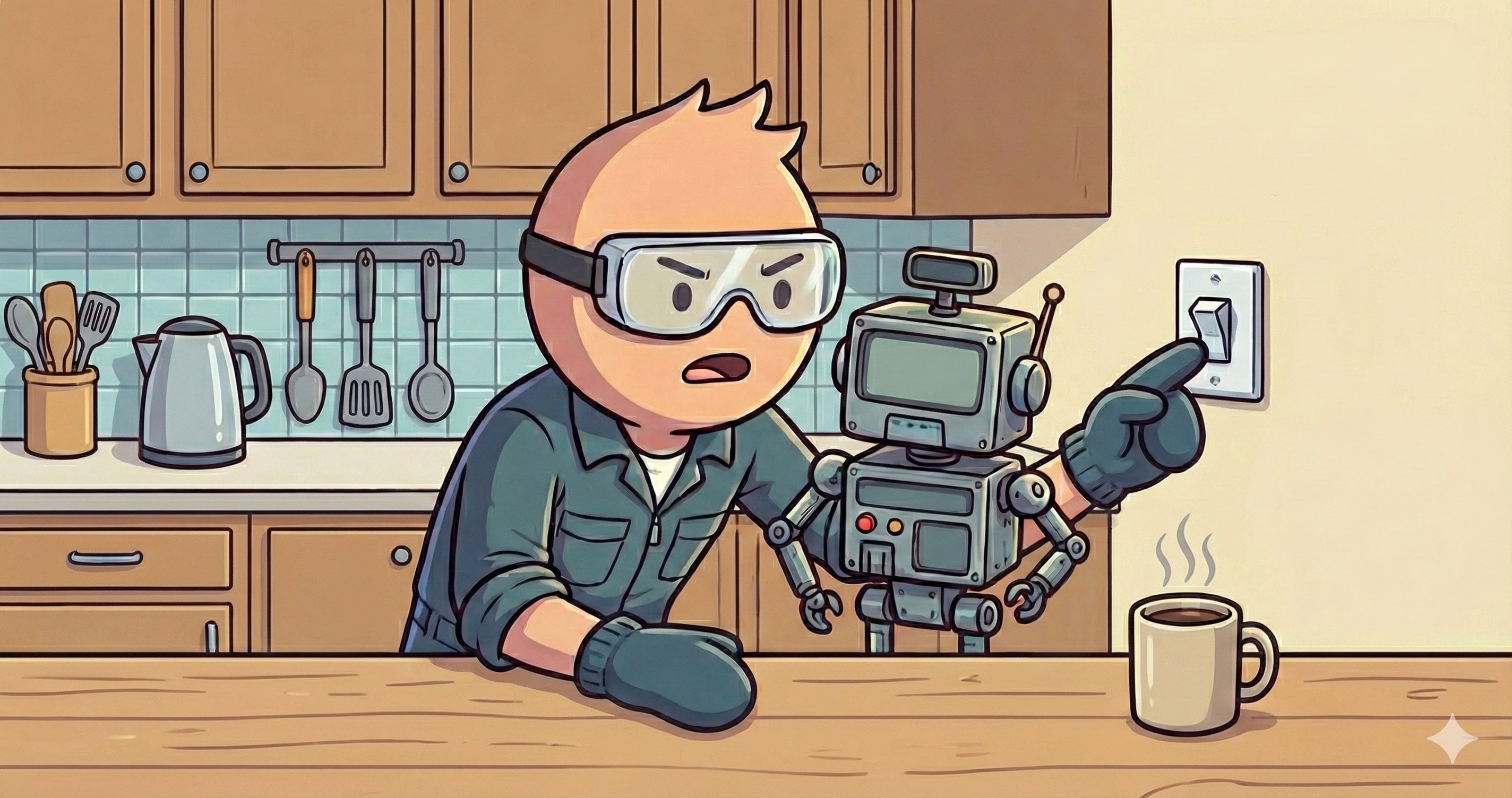 Ilustrasi robot bingung melihat kode isyarat lampu yang nyala-mati