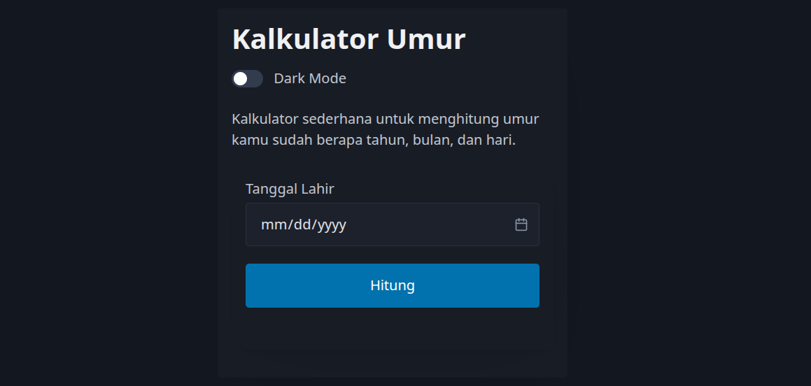 Tampilan Awal Kalkulator Umur Mode Gelap