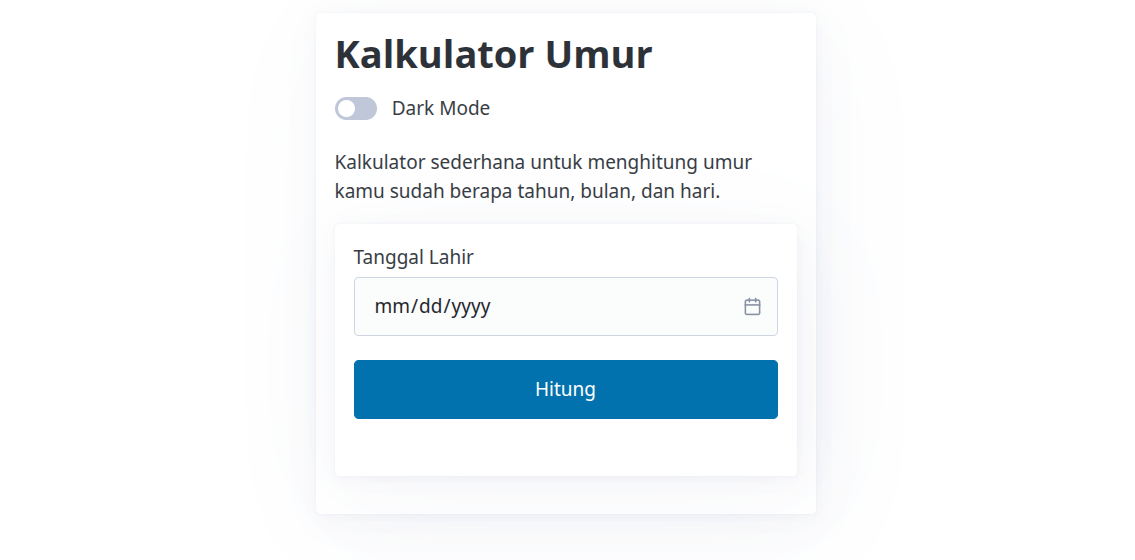 Tampilan Awal Kalkulator Umur Mode Terang