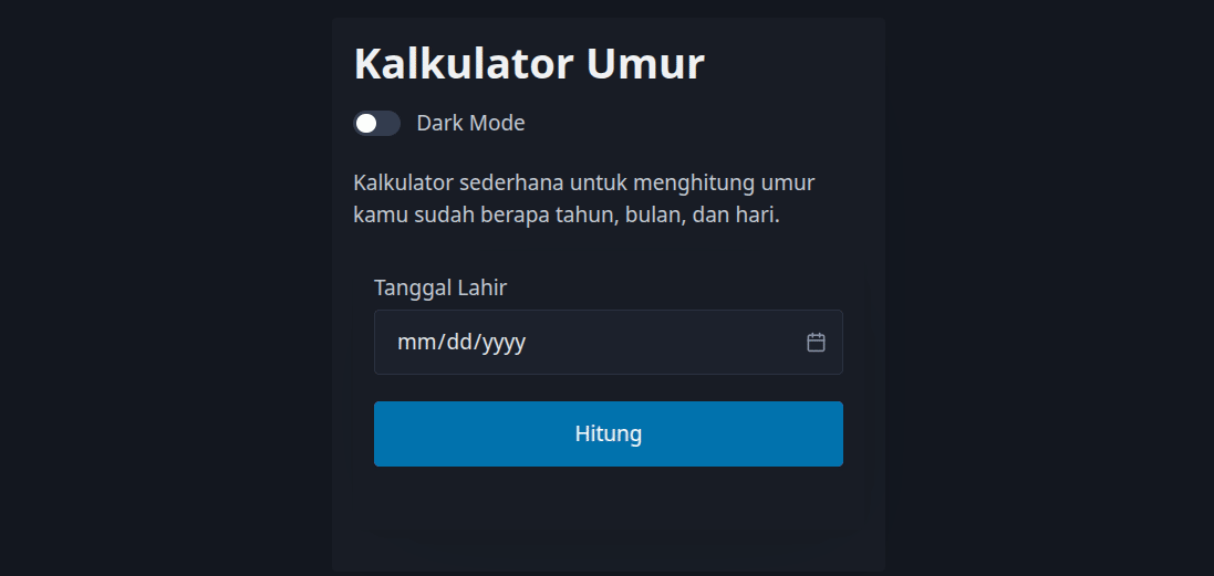 Tampilan Kalkulator Umur dengan lebar maksimal